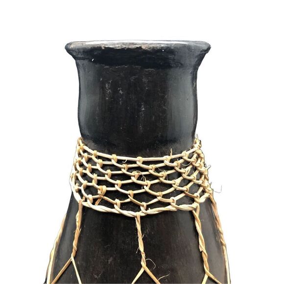 Vintage Mid Century Wooden Vase With Basketry Weave Overlay - Picture 3 of 10